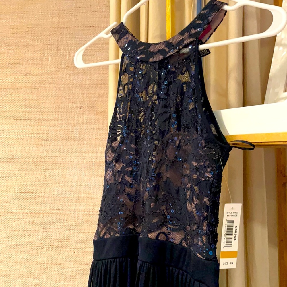 Morgan & Co beaded navy gown